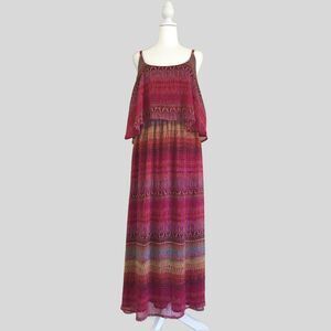 Faded Glory Women's Boho Maxi Dress Adj Straps Lined Multicolor Size XL